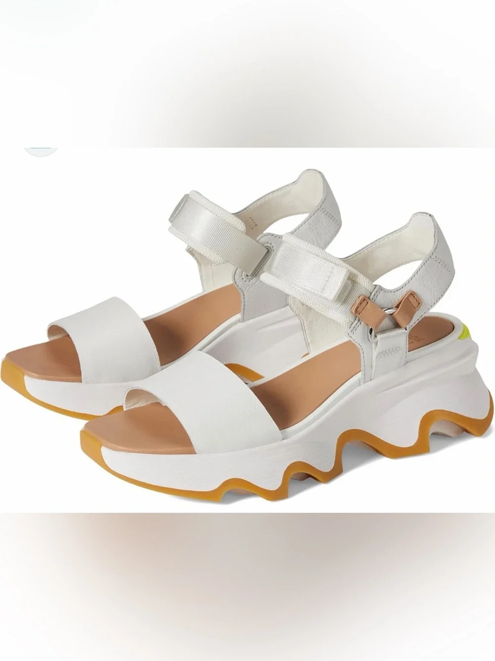Sorel Cream Platform Sandals with Tan Wavy Accent